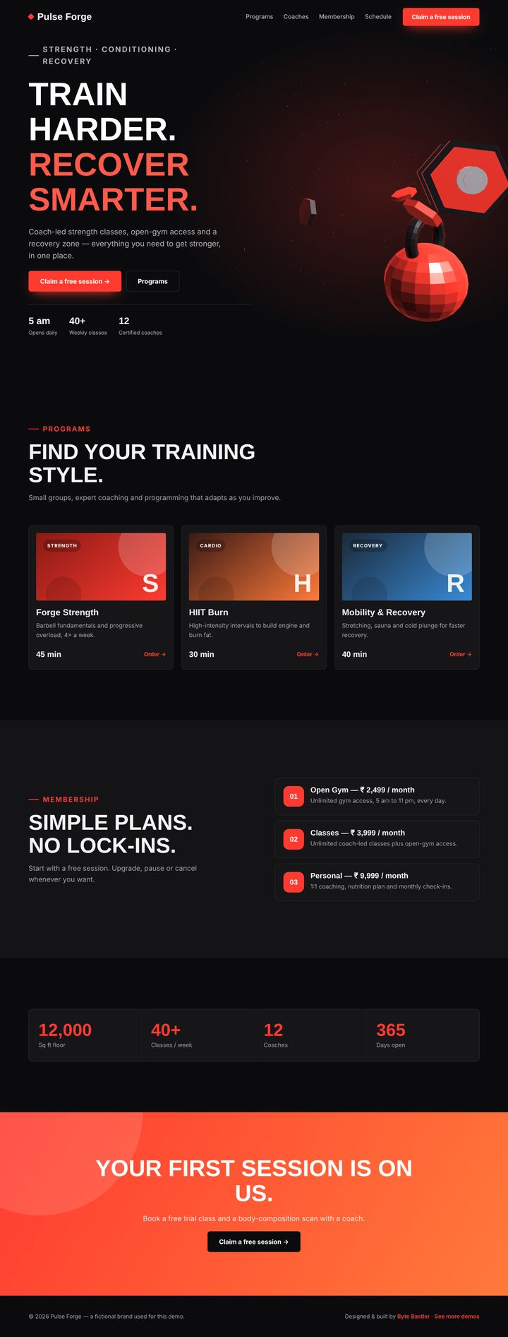 Full-page preview of the Pulse Forge demo website